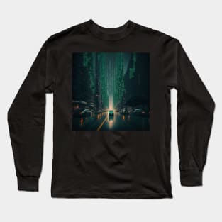 Evening City in Green Code Long Sleeve T-Shirt